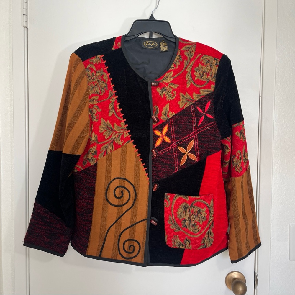 Vintage Julia Kim Jacket Colorful Women's Patchwork Blazer Sz Large Boho